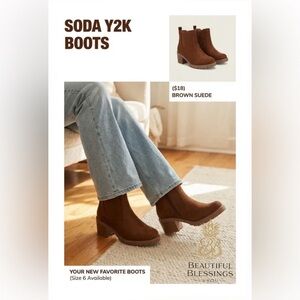 Retro Y2K Women’s Soda Brown Suede Block Heel Ankle Boots